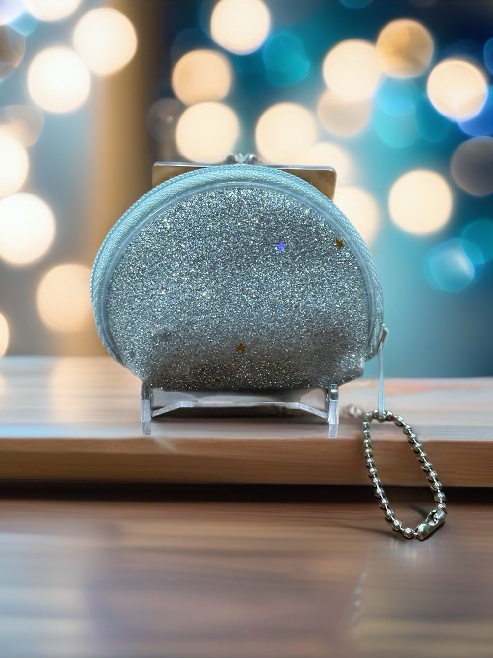 Silver Glitter Mini Bag Charm